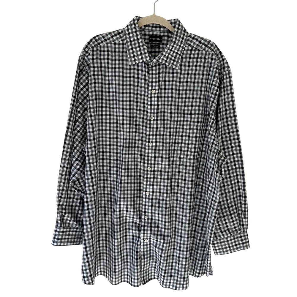 Rochester Black Gingham Dress Shirt Mens 18.5 2XL Egyptian Cotton Non-Iron LS